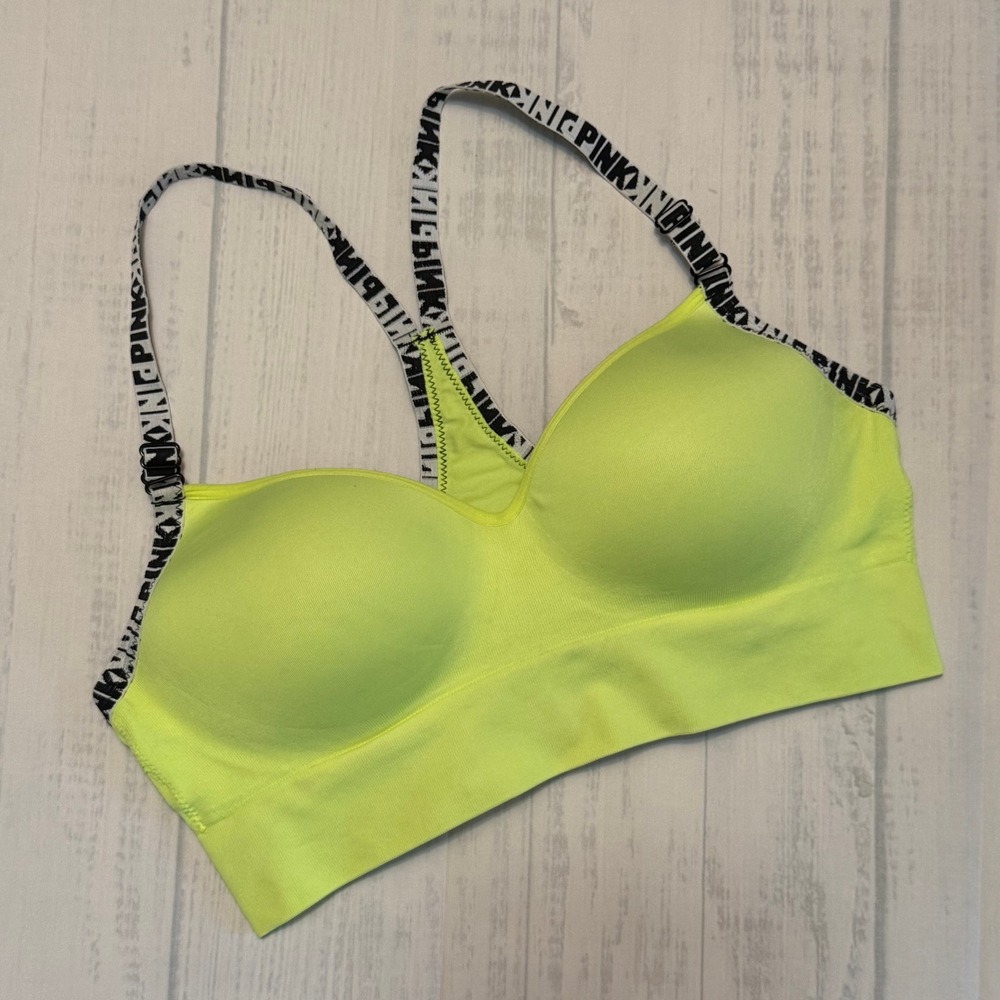 PINK Victoria's Secret Neon Yellow Wireless Lightly Lined Bralette Medium
